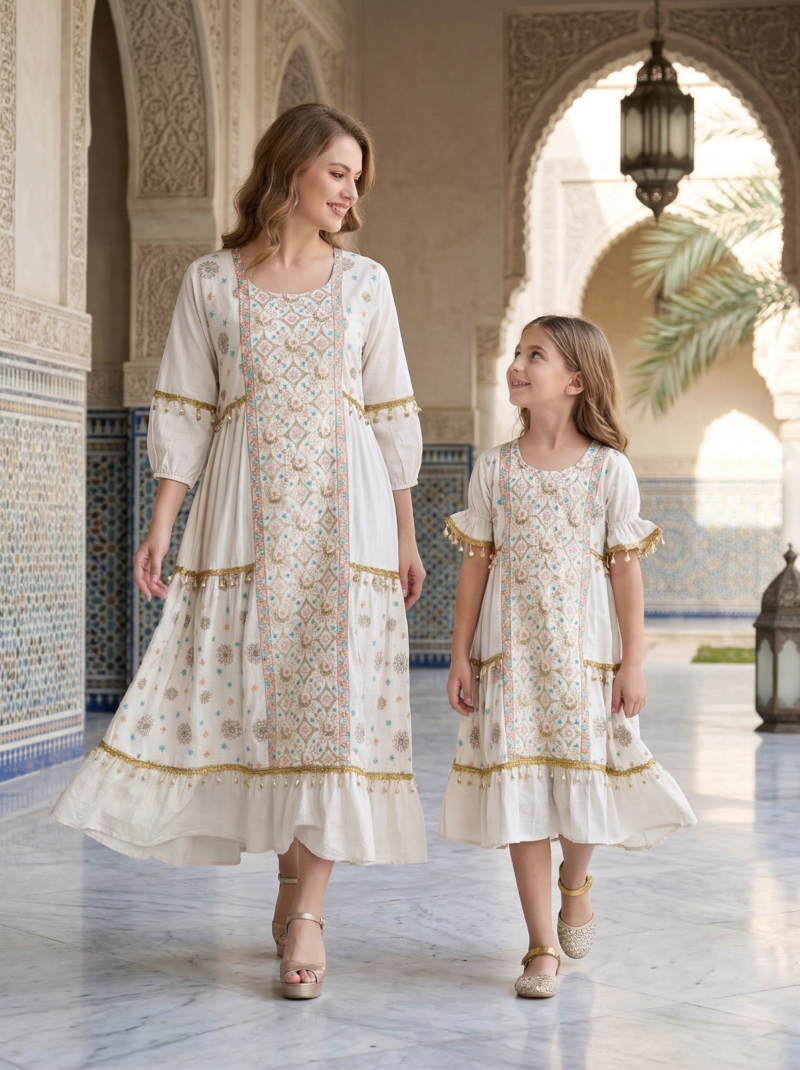 Pastel Floral Embroidered Mom & Mini Set