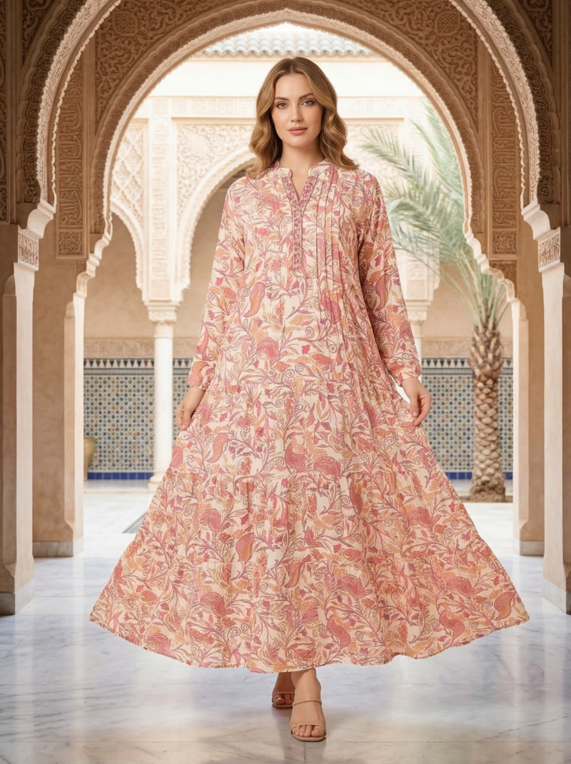 Rose Paisley Gathered Maxi Dress