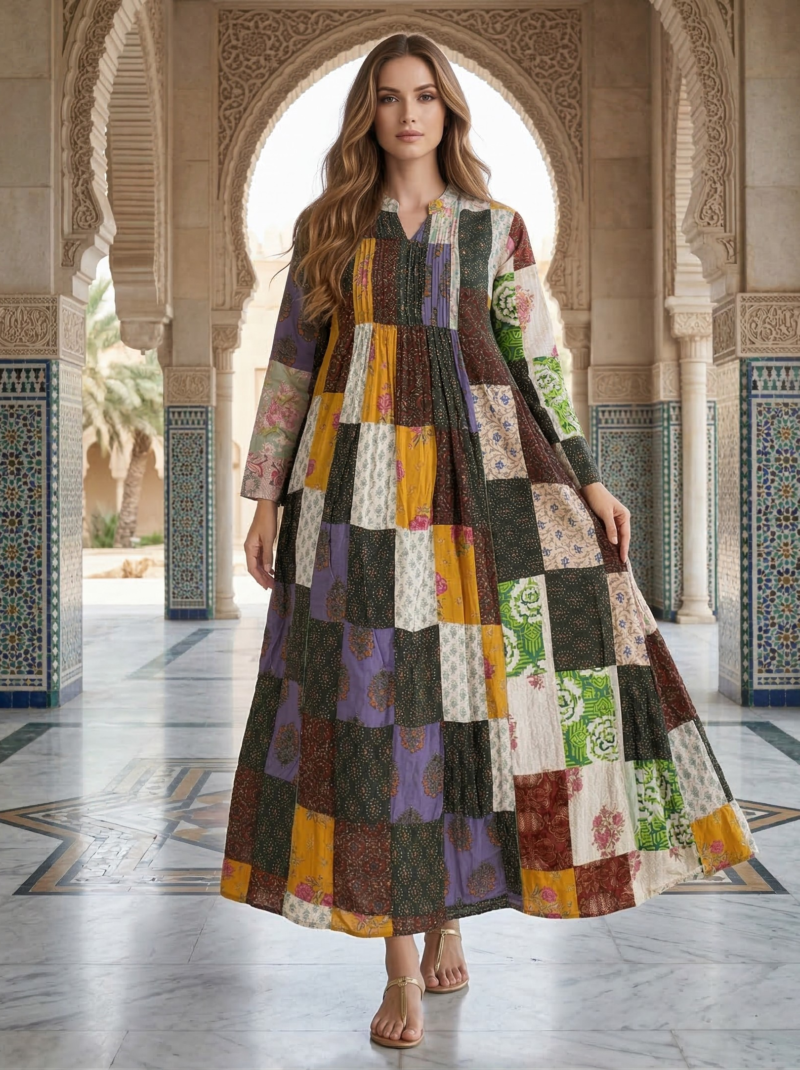 Jewel Tone Patchwork A-Line Dress