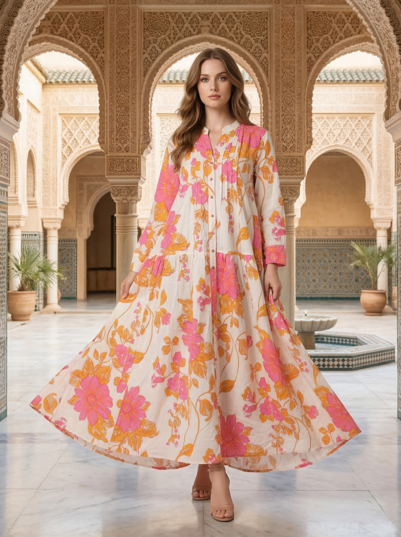 Vibrant Pink & Orange Floral Maxi