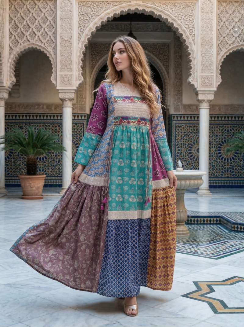 Jewel Tone Boho Patchwork Maxi