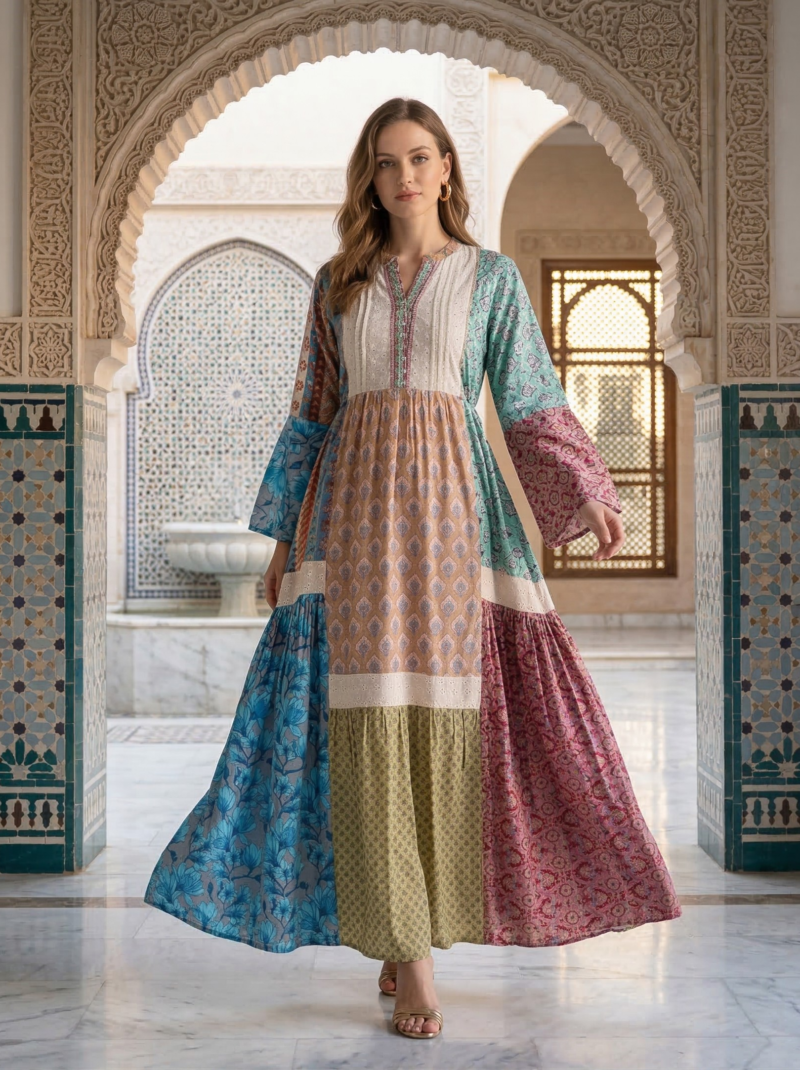 Pastel Patchwork Tiered Dress