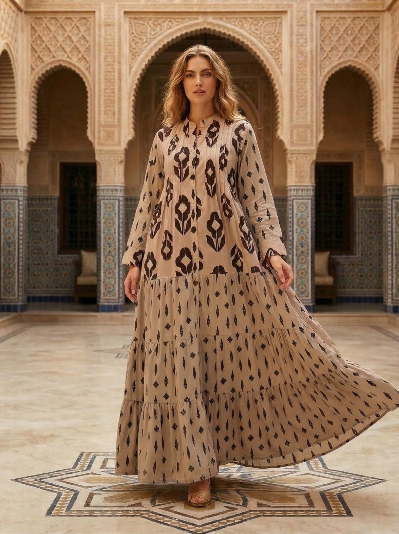 Beige & Brown Abstract Motif Maxi