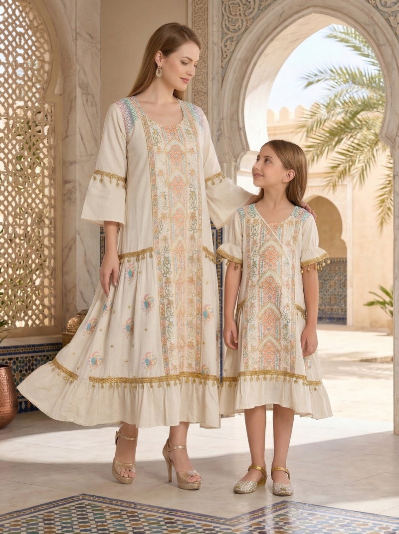 Peach Archway Embroidered Mom & Mini Set