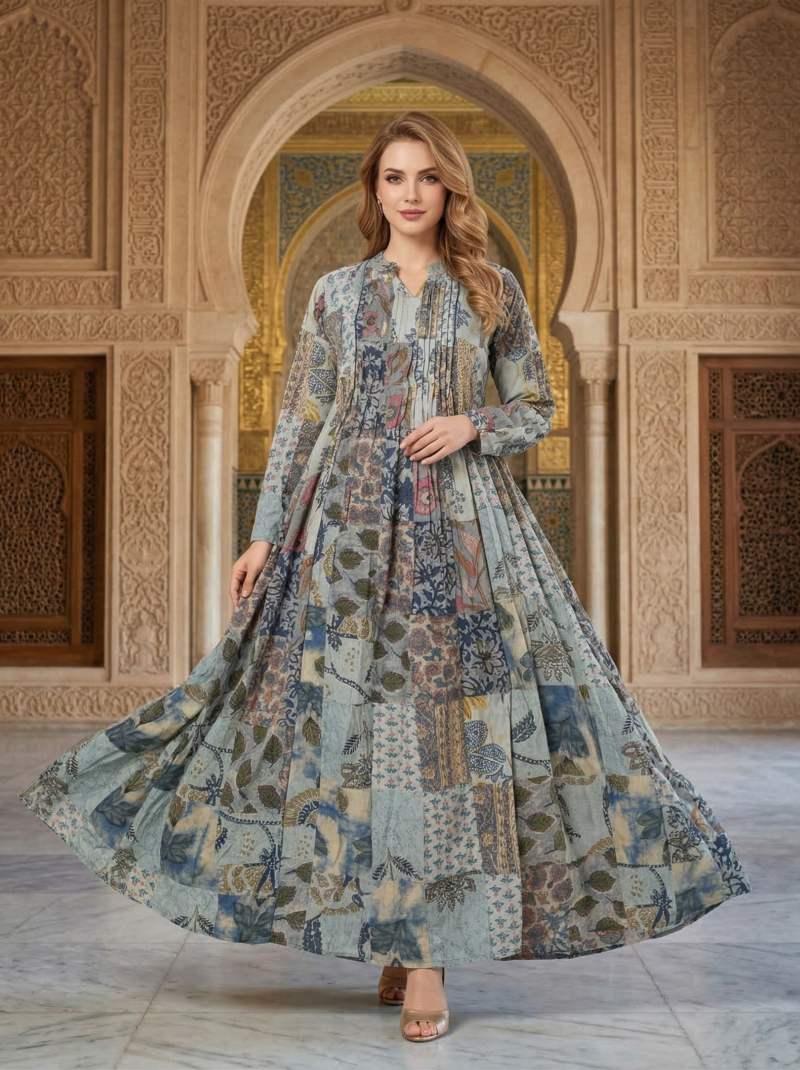 Cool Mosaic Print Pleated Maxi