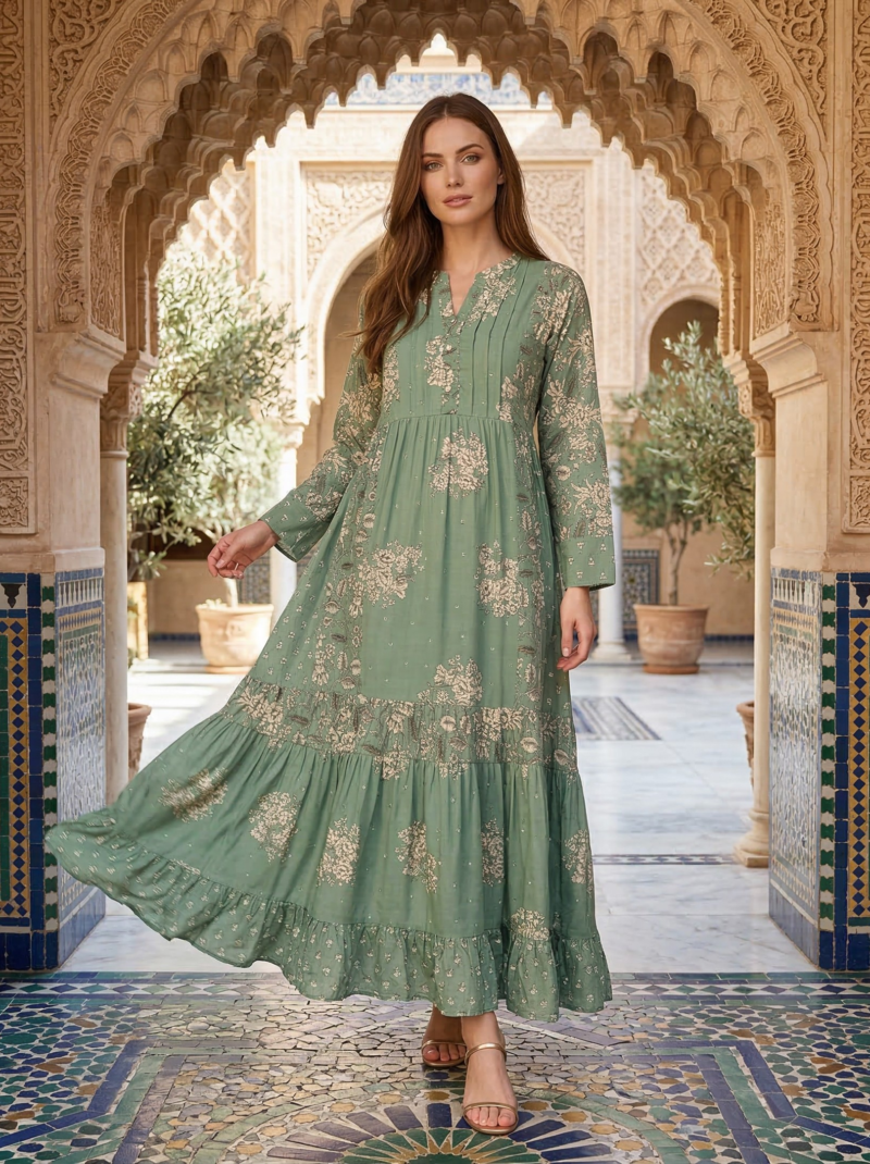 Sage Green Floral Tiered Maxi