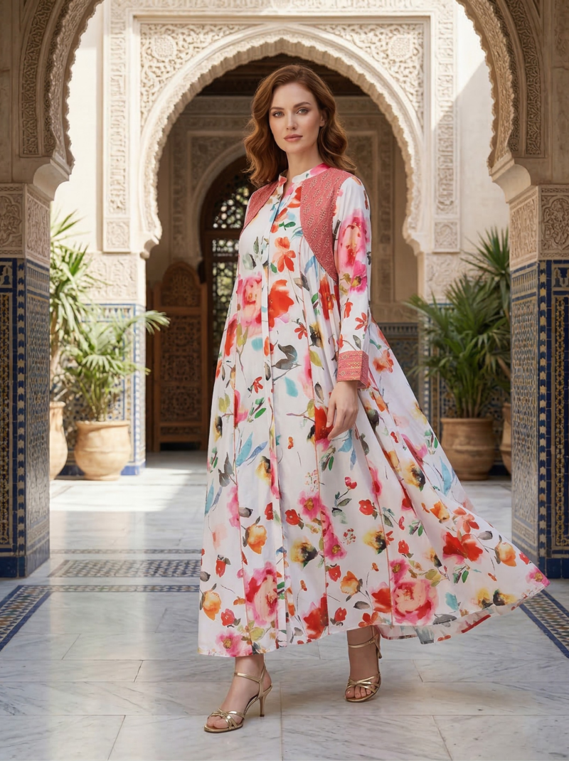 Bright Watercolor Floral A-Line Dress