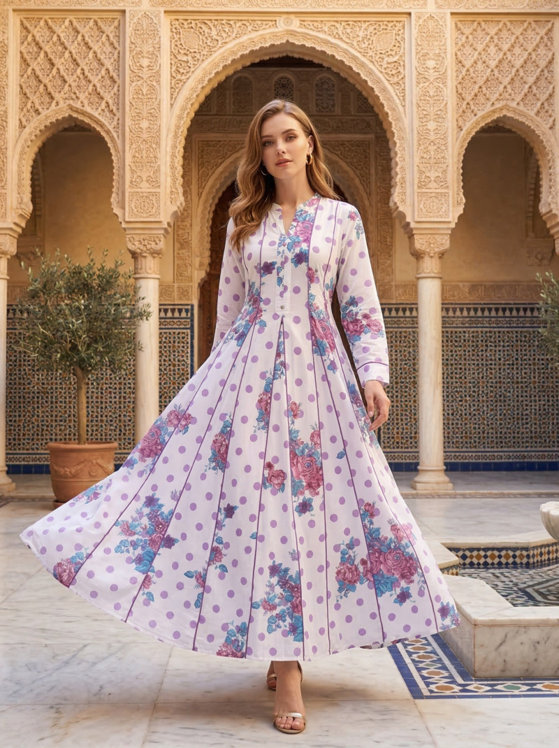 Lilac Polka & Rose Pleated Maxi