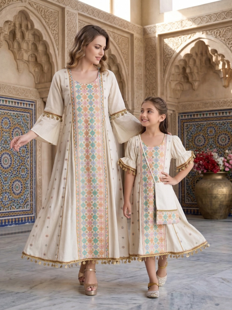 Teal Diamond Motif Mom & Mini Set