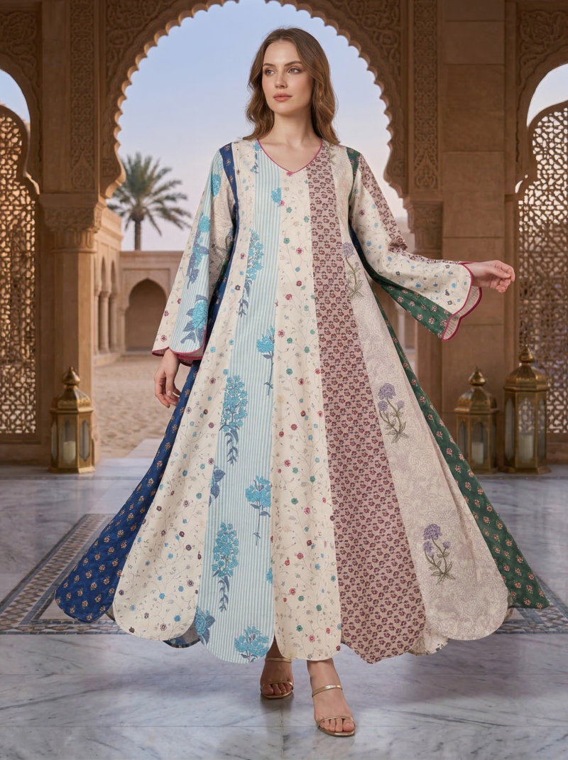 Multicolor Paneled Floral Flared Maxi