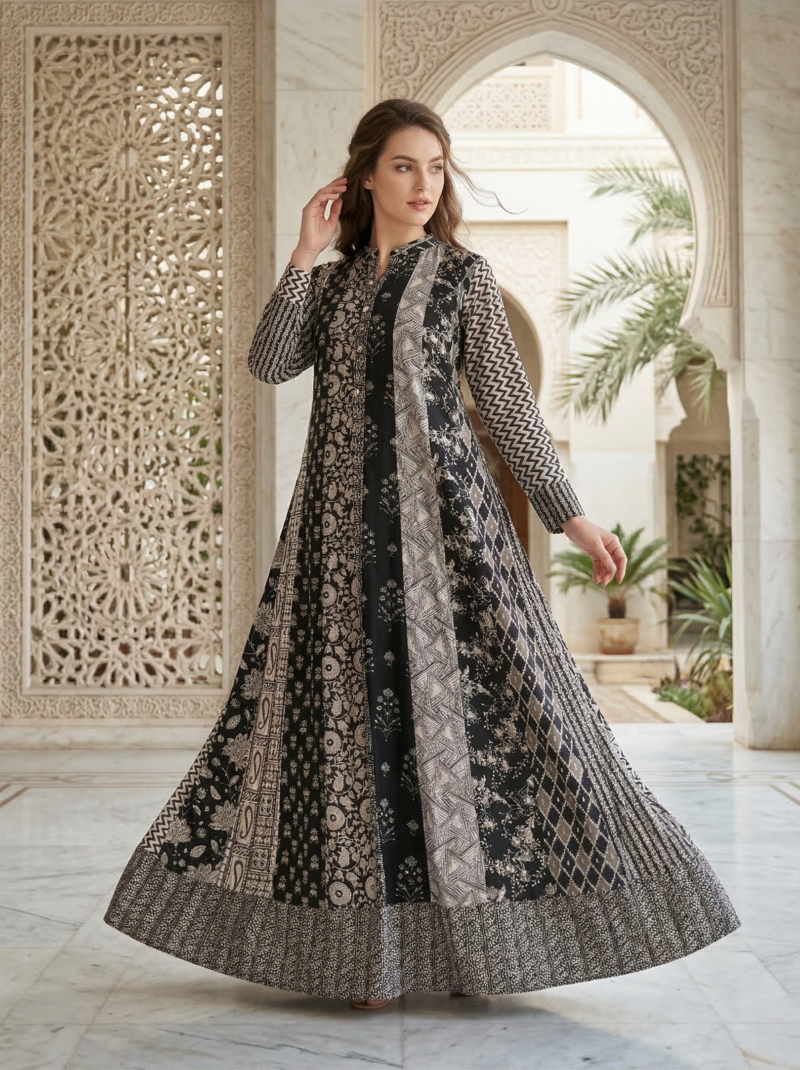 Monochrome Geometric Paneled Maxi