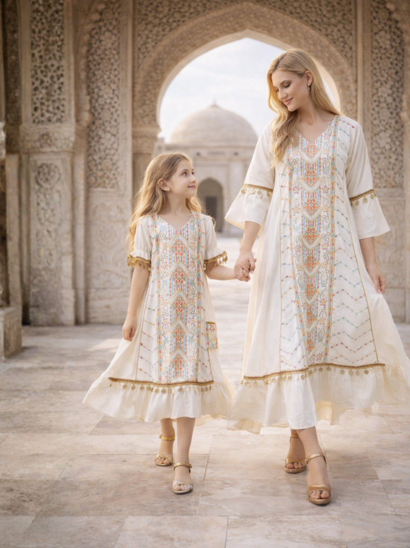 Chevron V-Neck Embroidered Mom & Mini Set