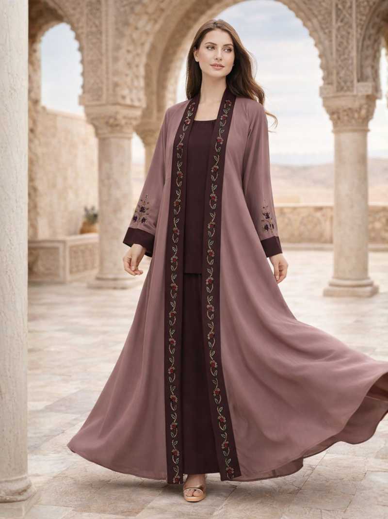 Mauve & Maroon Floral Embellished Overlay Jacket Set