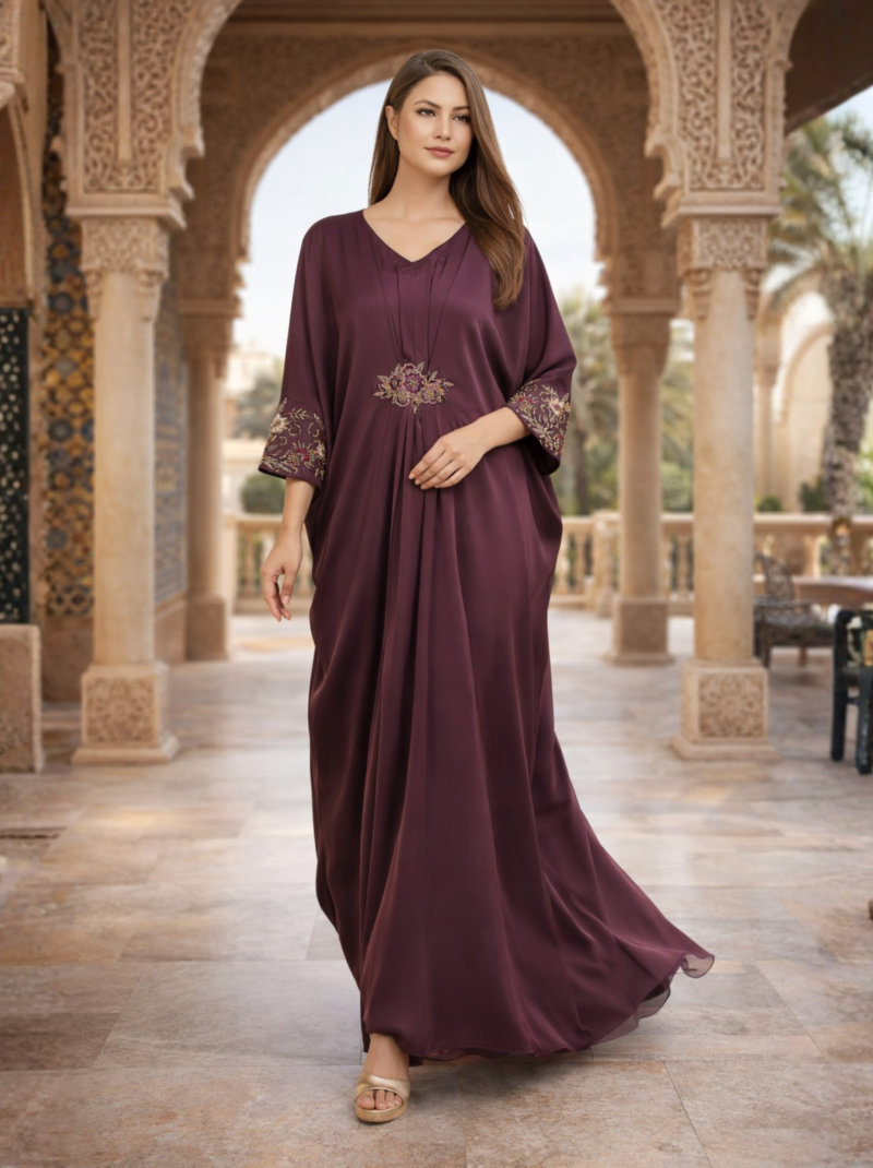 Burgundy Waist-Embellished Maxi Dress