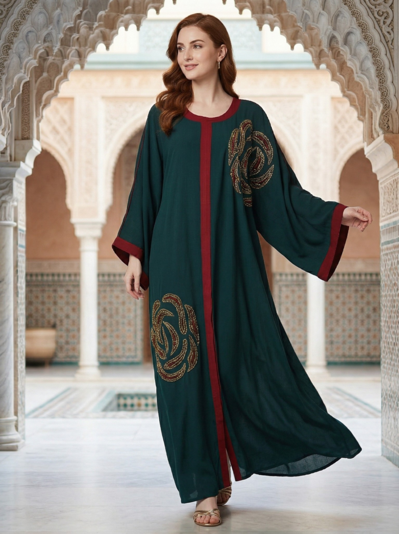 Emerald Swirl Embellished Kaftan Dress