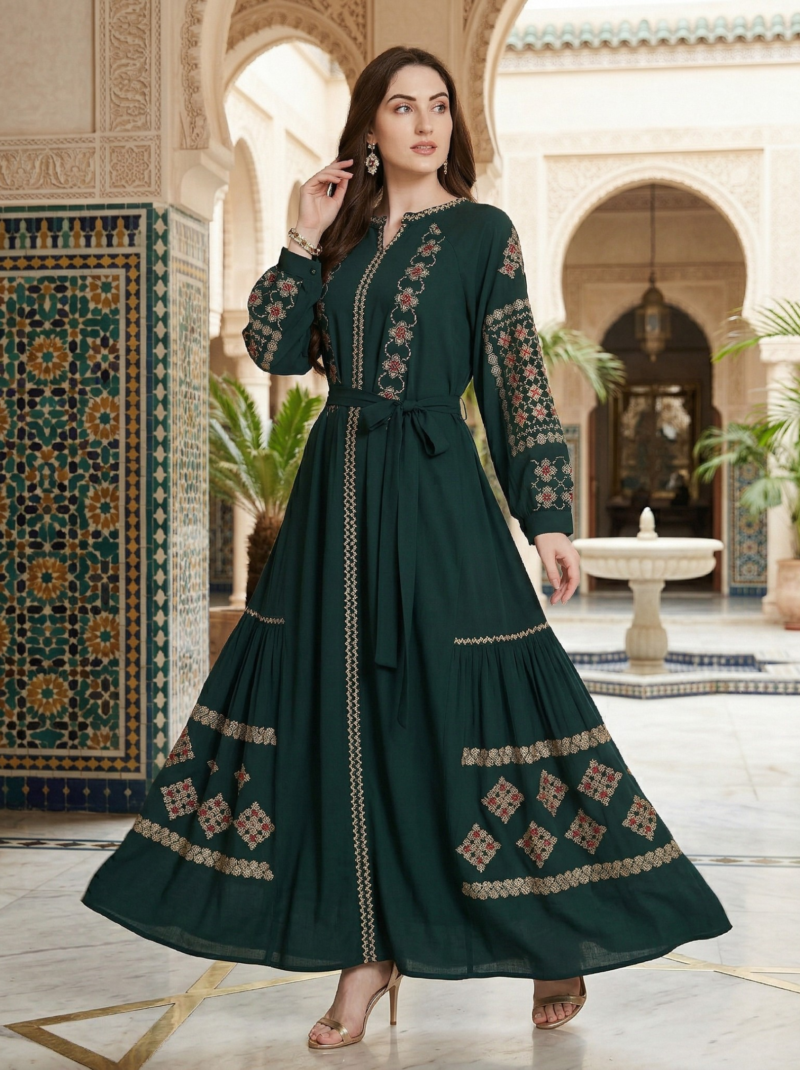 Emerald Geometric Diamond Flared Dress