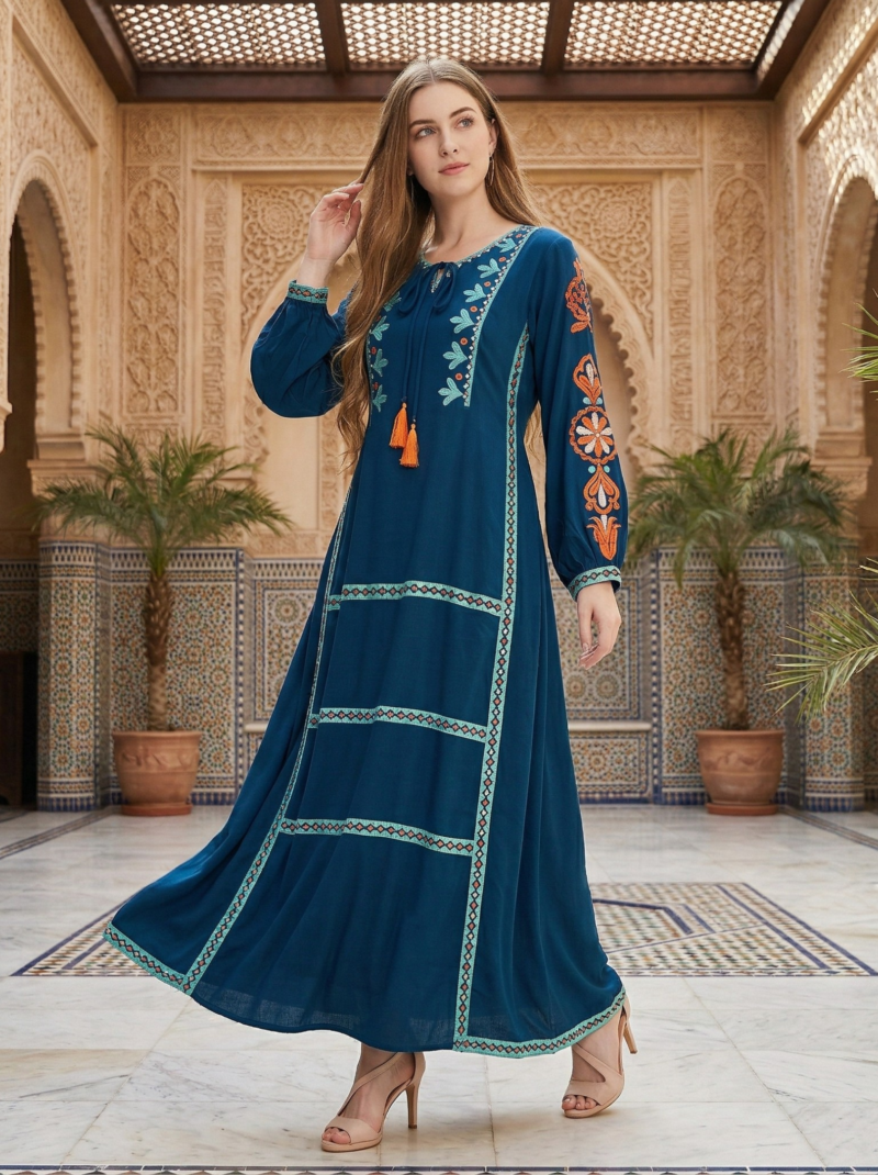 Teal Boho Cotton Maxi Dress