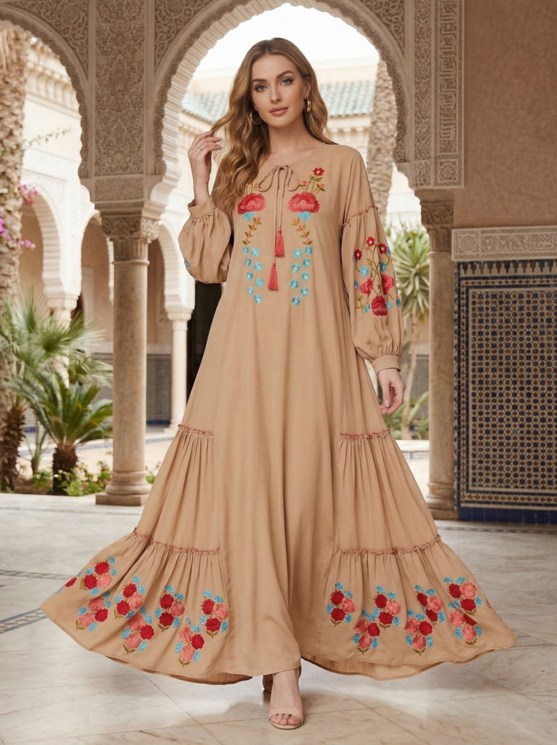 Sand Vibrant Floral Tiered Cotton Dress