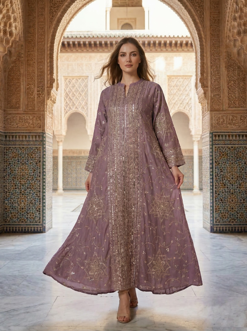 Mauve Starburst Sequined Maxi Dress