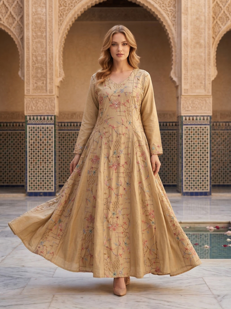 Sand Beige Floral Flared Maxi