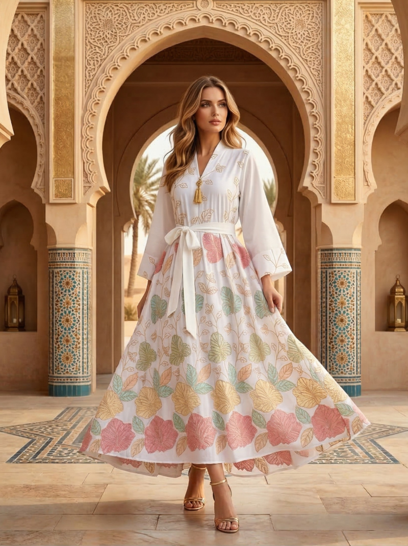 White Pastel Botanical Hem Maxi