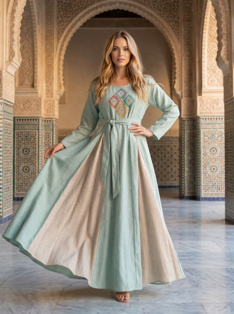 Mint & Sand Colorblock Tied Maxi