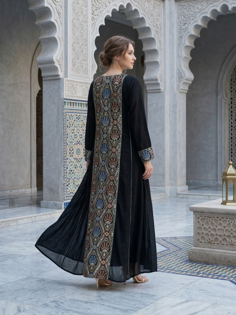 Midnight Geometric Embroidered Back Maxi